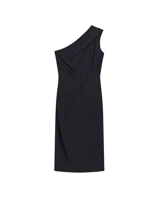 Liviana Conti Blue Rose One-Shoulder Draped Midi Dress