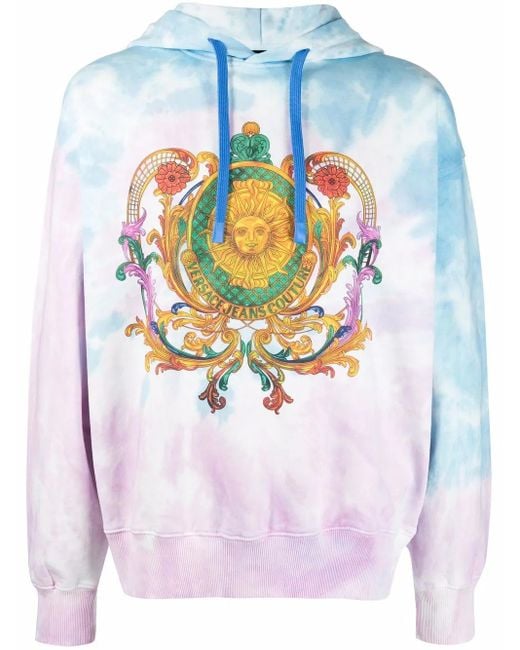 Versace Jeans Couture White Barocco-Print Tie-Dye Hoodie for men