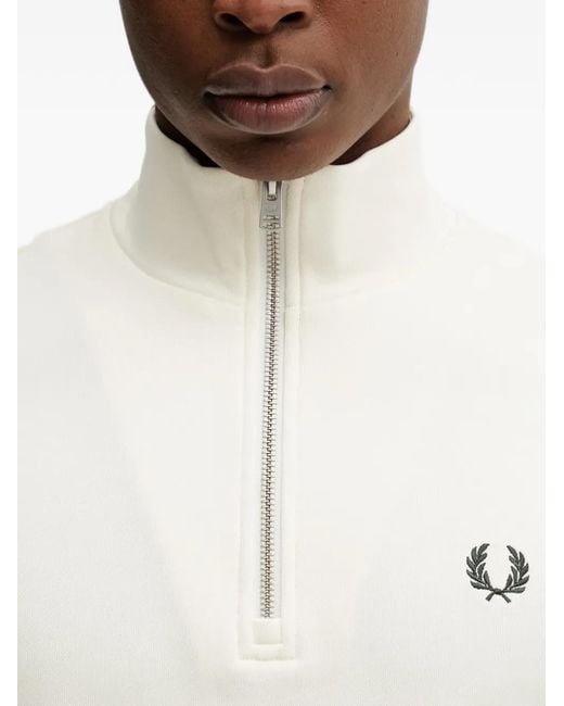 Fred Perry White Half-Zip Embroidered-Logo Sweater for men