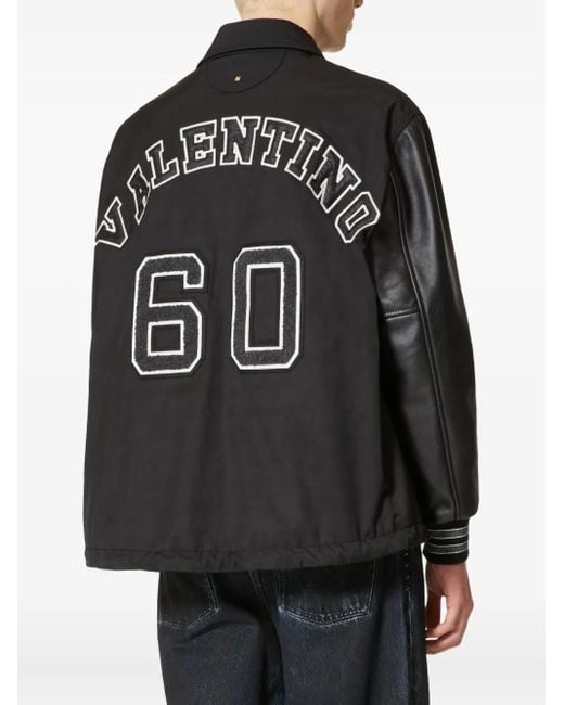 Valentino Garavani Black Nylon Sports Jacket With Leather Sleeves And Patch for men