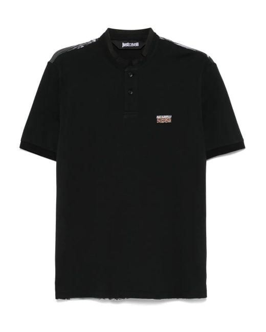 Just Cavalli Black Logo-Embroidered Polo Shirt for men
