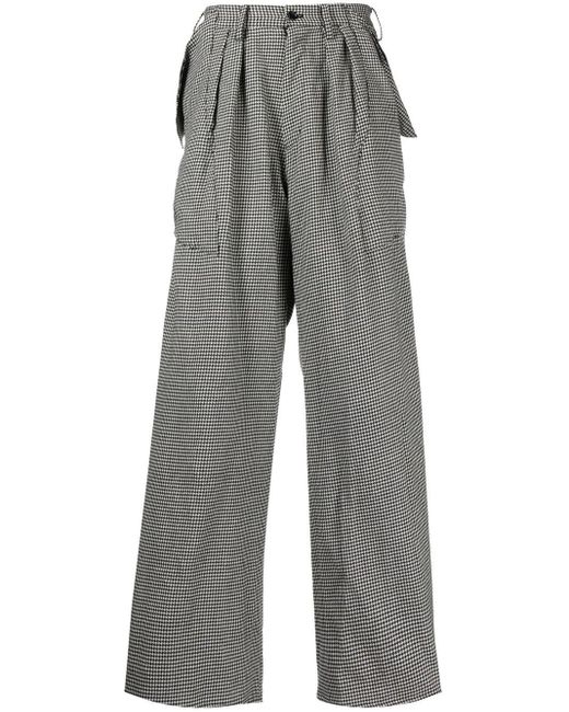Sulvam Wool Houndstooth Wideleg Trousers in Black (Grey) for Men