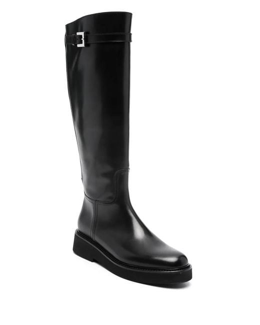 Doucal's Black Buckled Knee-High Boots