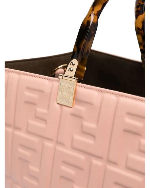 Borsa shopper media 'sunshine' con motivo ff a rilievo all-over in pelle donna di Fendi in Pink