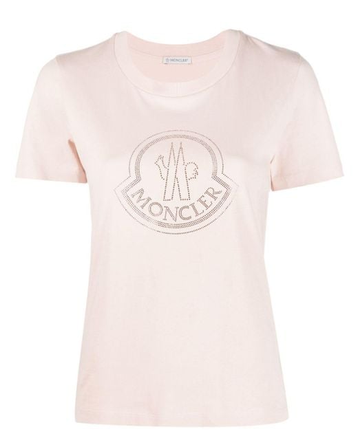 T-shirt en coton à logo orné de cristaux Moncler en coloris Pink