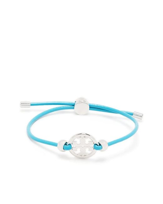 Tory Burch レディース ブルー ロゴチャーム レザーブレスレット【公式