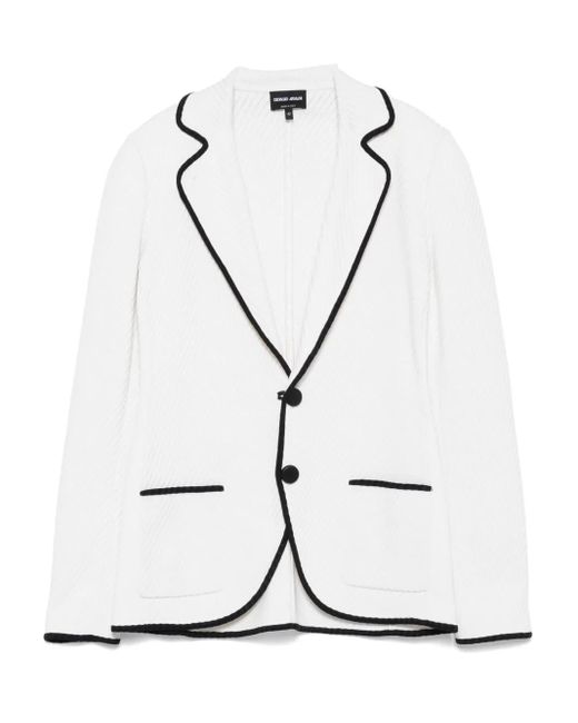 Giorgio Armani White Ribbed-Trim Blazer