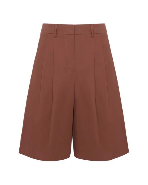 Yves Salomon Brown Pleated Cotton Bermuda Shorts