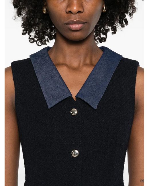 Maje Black Tweed Dress With Denim Details