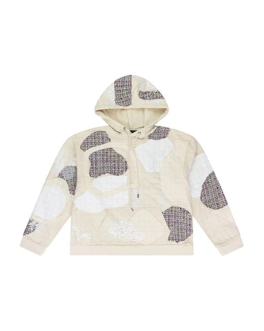 Who Decides War White Tweed Patchwork Hoodie for men