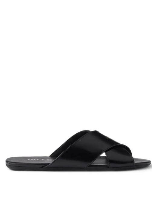Prada Black Cross-Strap Sandals
