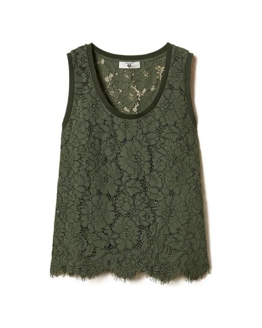 Twinset Green Rébrodé Lace Blouse
