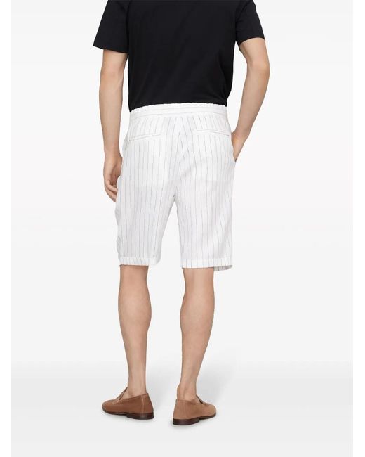 Brunello Cucinelli White Striped Linen Shorts for men