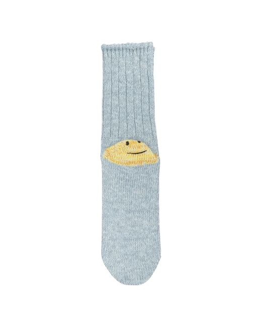 Kapital Blue Happy Heel Intarsia-Knit Socks for men