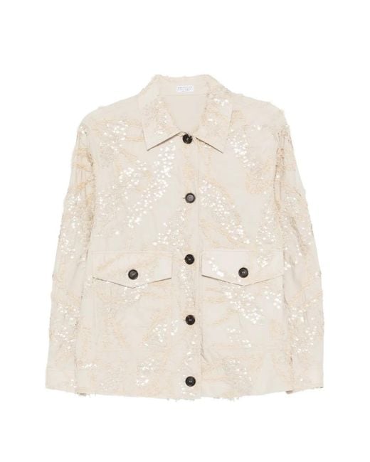 Brunello Cucinelli Natural Embroidered Cotton Jacket