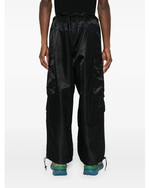 Random Identities Black Satin-Finish Straight Trousers for men