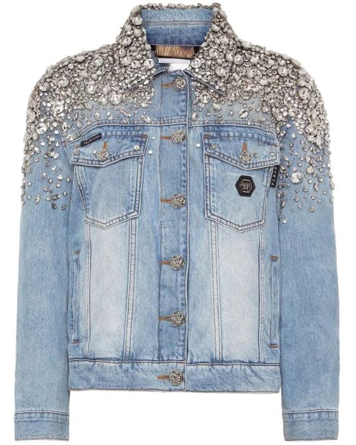 Philipp Plein Blue Crystal-Embellished Denim Jacket