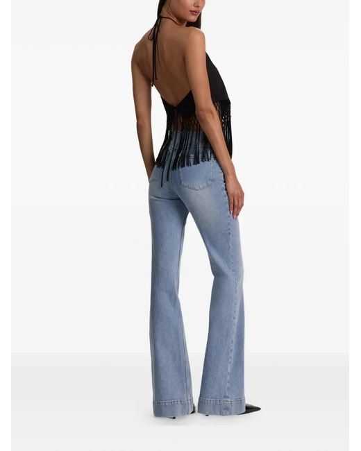 Alice + Olivia Black Greta Fringe-Trimmed Handkerchief Blouse