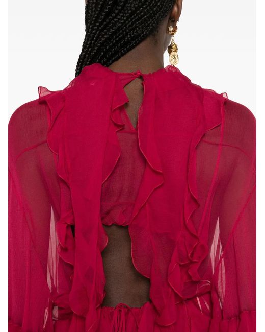 Chloé Red Gestuftes Minikleid mit Rüschen