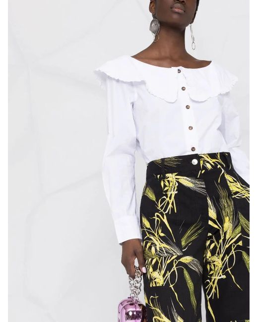 MSGM Black Leaf-Print Trousers