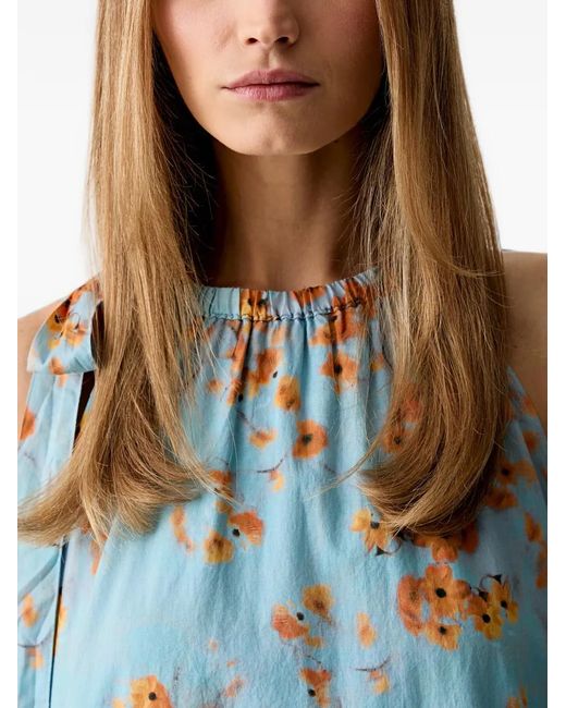 Marc O' Polo Blue Floral-Print Tie-Fastening Mini Dress