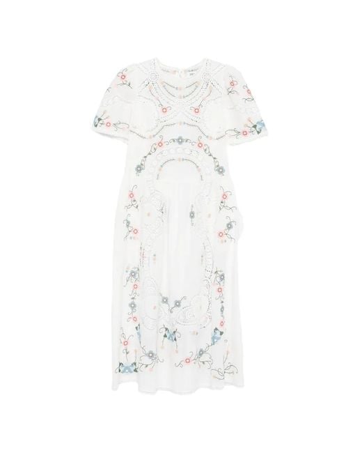 DREAM CATCHER White Floral-Embroidered Midi Dress