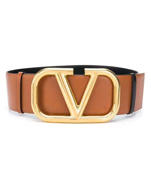 Valentino Garavani Leather Vlogo Buckle Belt in Brown - Lyst