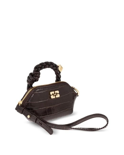 Ganni Black Mini Crocodile-Embossed Tote Bag