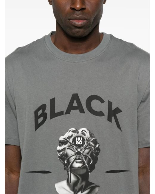 HUGO Gray Spider-Print Cotton T-Shirt for men