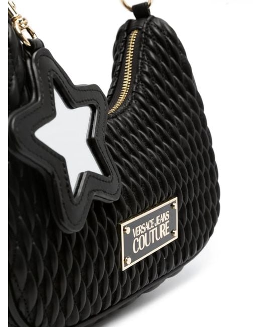 Versace Jeans Couture Black Logo-Plaque Quilted Shoulder Bag