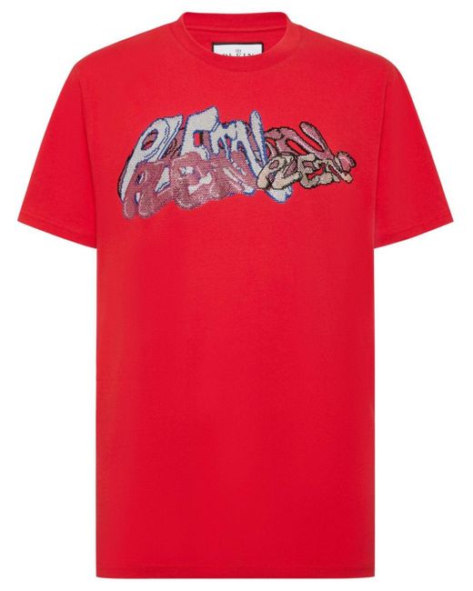 Philipp Plein Red Bombing Graffiti-print Cotton T-shirt for men