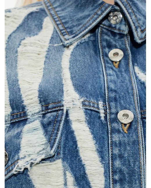 Blumarine Blue Distressed Cotton Shirt