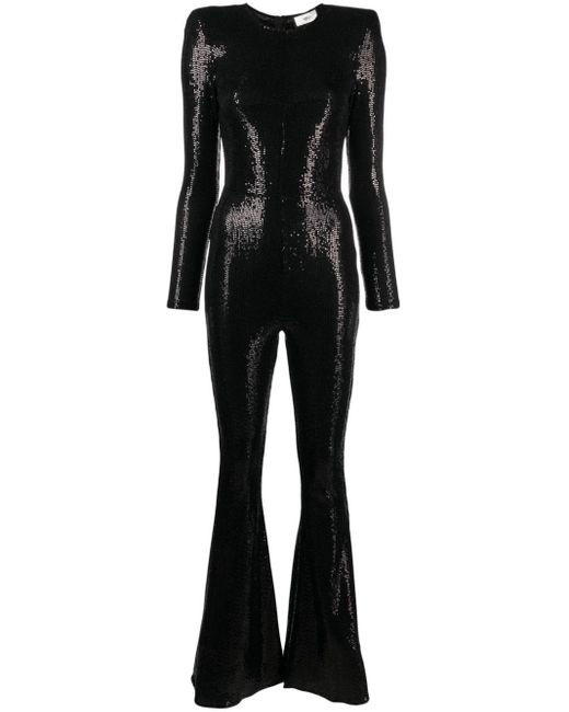Nissa Black Metallic-finish Sequinned Jumpsuit