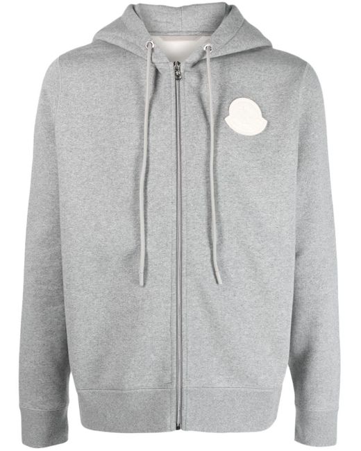 Hoodie zippé à patch logo Moncler pour homme en coloris Gray