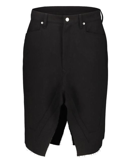 Rick Owens Black Slivered Wool Midi Skirt