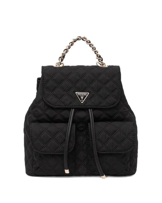 Guess Black Quilted-Effect Chain-Handle Backpack