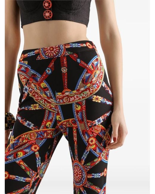 Dolce & Gabbana Black Carretto-Print Viscose Jersey Leggings
