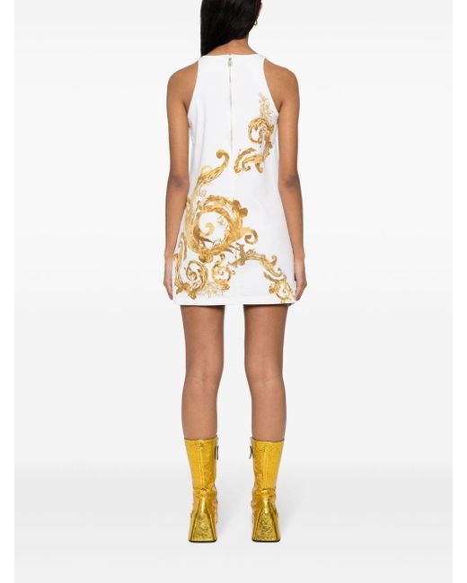 Versace Denim Mini-jurk Met Print in het Metallic