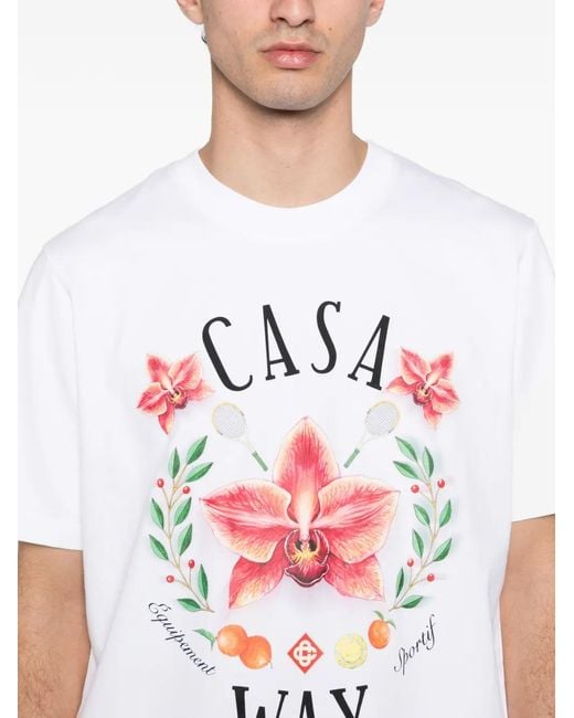 Casablanca White "Casa Way Orchid Print" Classic T-Shirt for men