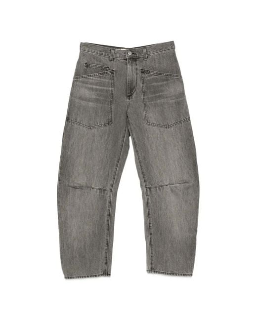 Nili Lotan Gray Faded Patch-Pocket Jeans