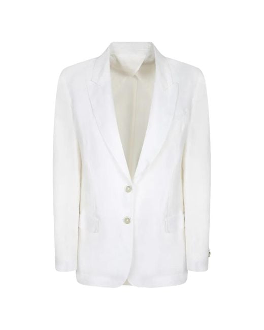 120% Lino White Single-Breasted Blazer