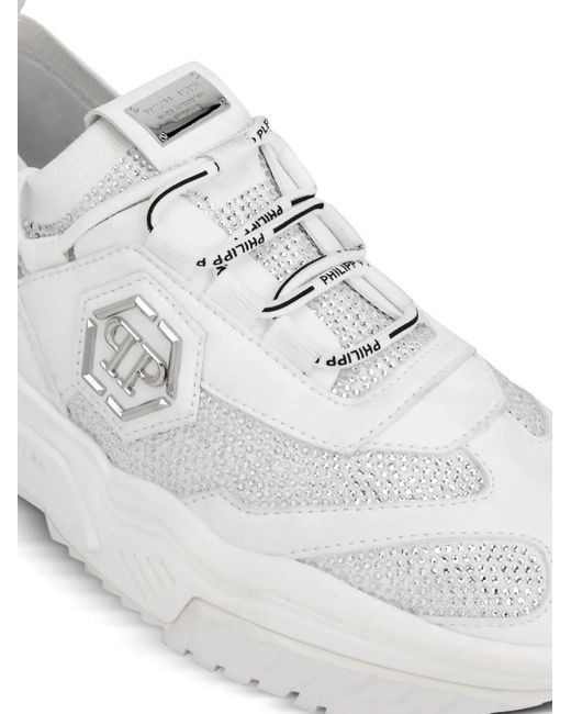 Philipp Plein White Strass Low-Top Sneakers