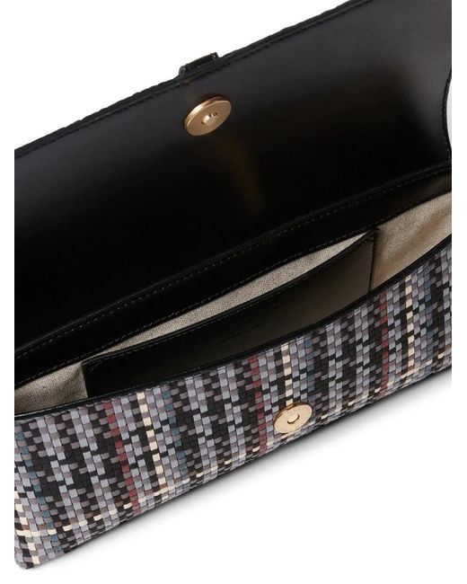 Stella McCartney Black Woven Padlock-Detail Clutch Bag