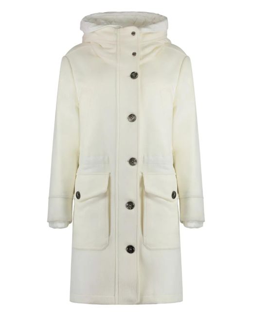 Moorer White Hooded Single-Breasted Coat