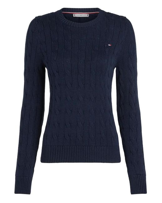 Tommy Hilfiger Blue Cable-Knit Crew-Neck Sweater