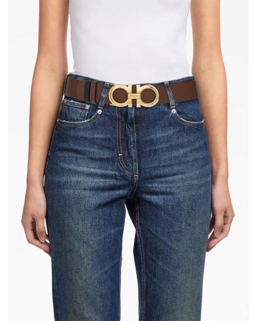 Ferragamo Brown Reversible And Adjustable Gancini Belt