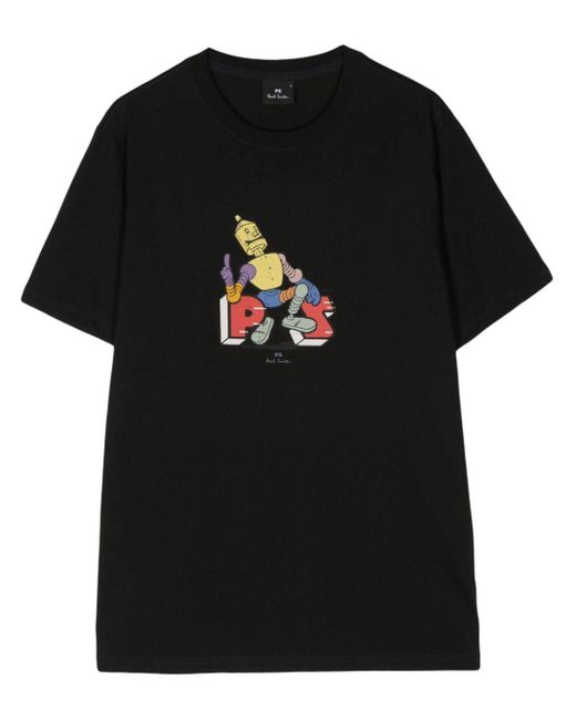 PS by Paul Smith Black Graphic-print Organic Cotton T-shirt for men