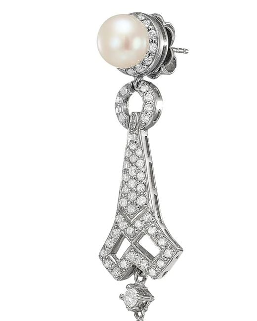 Anabela Chan White 14K And Rhodium Vermeil Lattice Pearl And Diamond Earrings