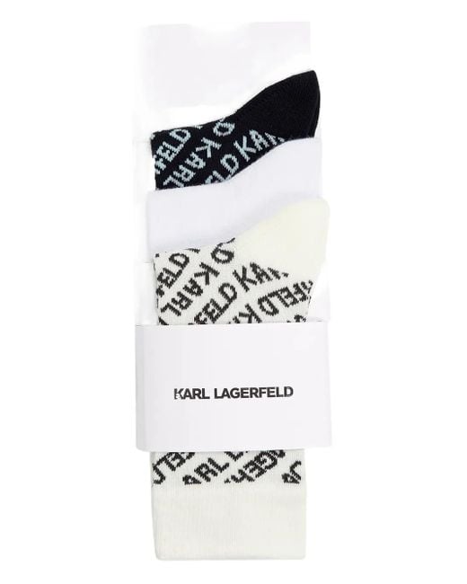 Karl Lagerfeld ロゴ 靴下 3足組 White
