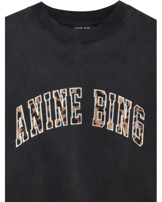 Anine Bing Black Miles Sweatshirt Leopard Washed